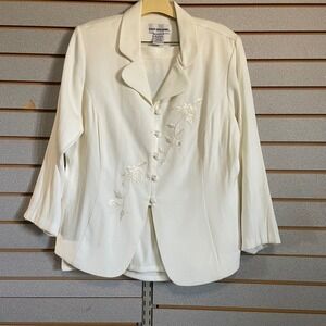 David Benjamin Skirt Suit 3 pc Set Floral Embroidered Occasion Party White Sz 14